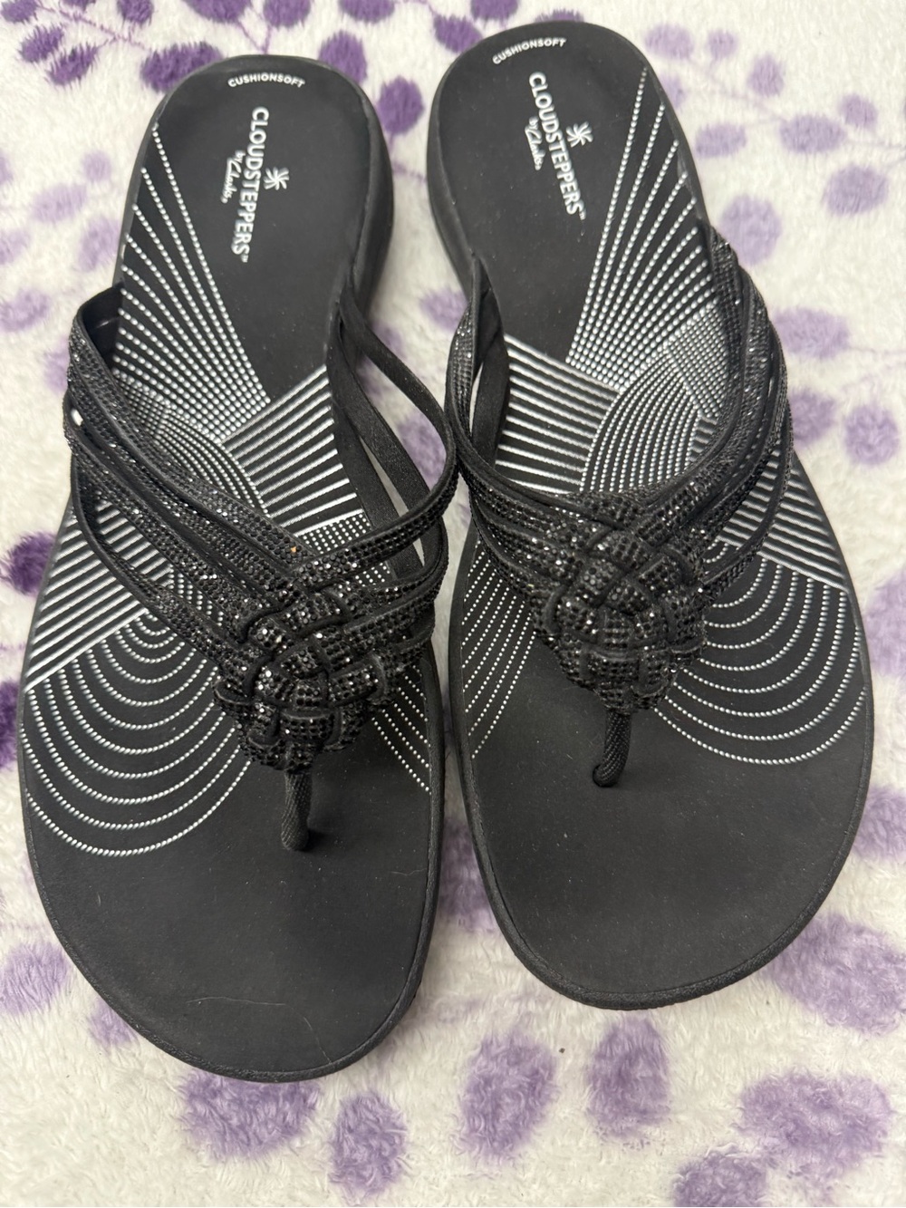 Cloudsteppers by Clarks Black Beaded Thong Sandals - Women's